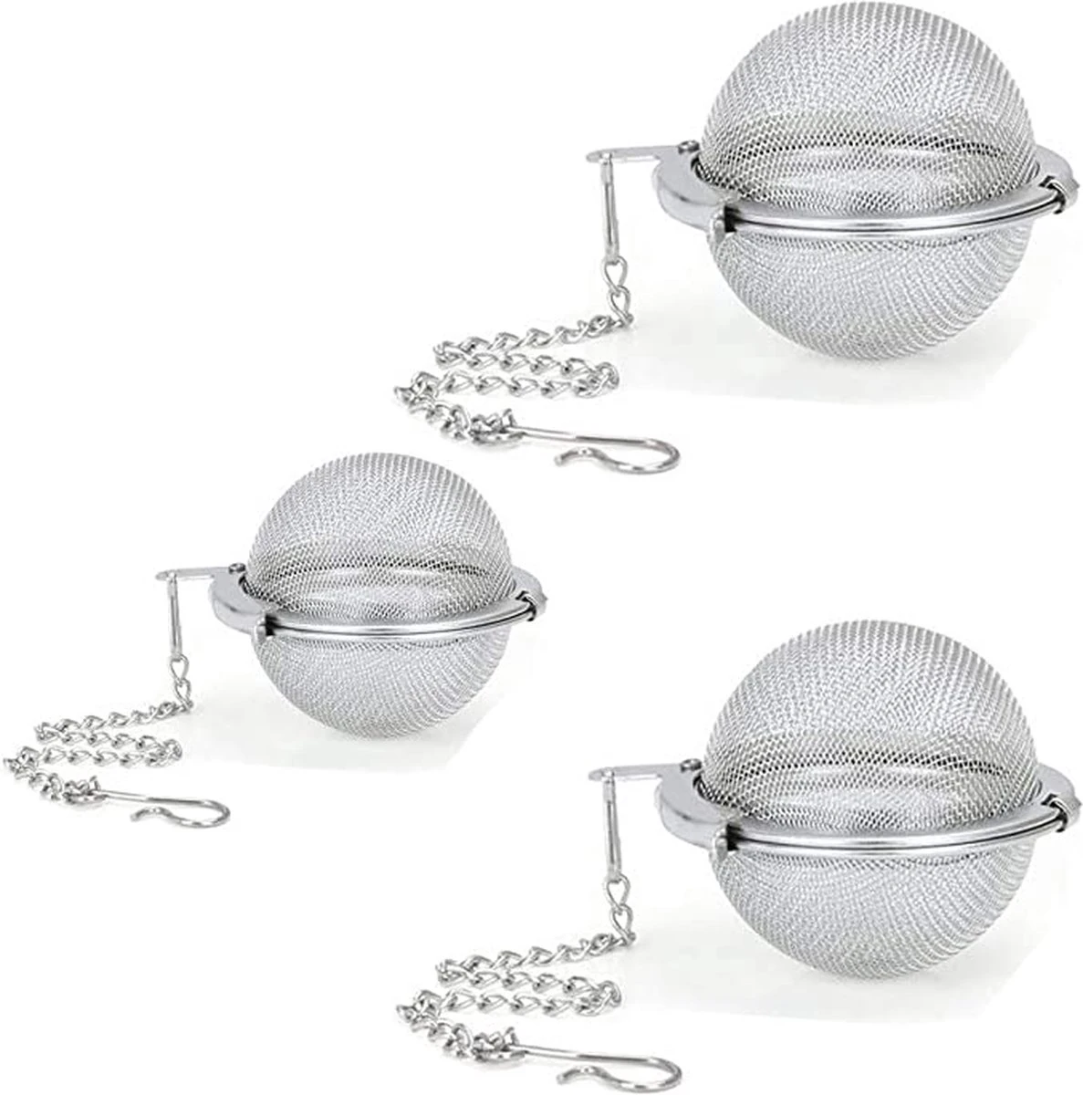 Merkloos Thee Zeef Set 3 Stuks Ø 9 / Ø 7 / Ø 5 - Thee/kruiden Kogel RVS -Thee Ei RVS - Kruiden Zeef/filter RVS