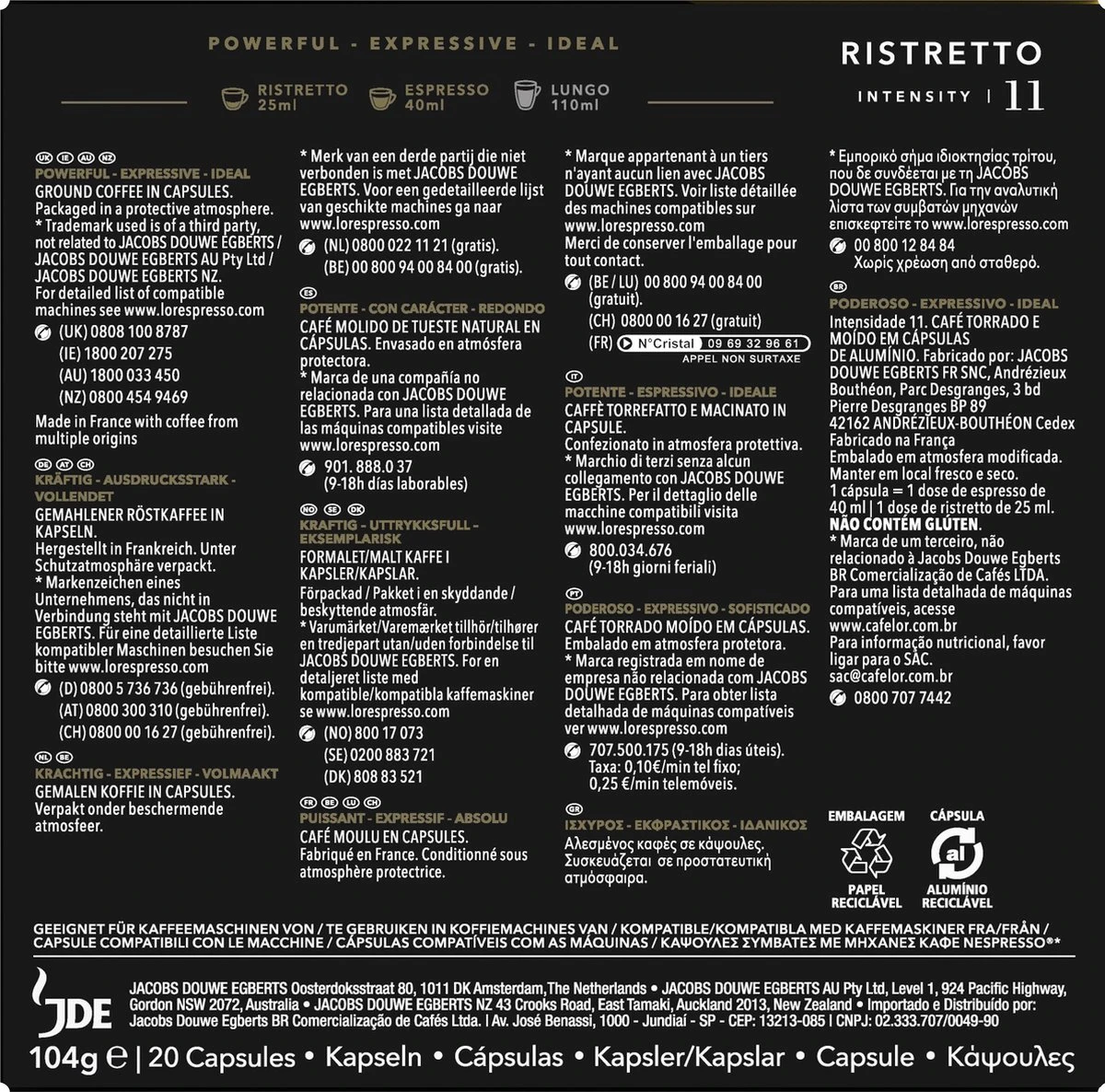 L'OR Espresso Ristretto Koffiecups - Intensiteit 11/12 - 10 X 20 Capsules - Image 3