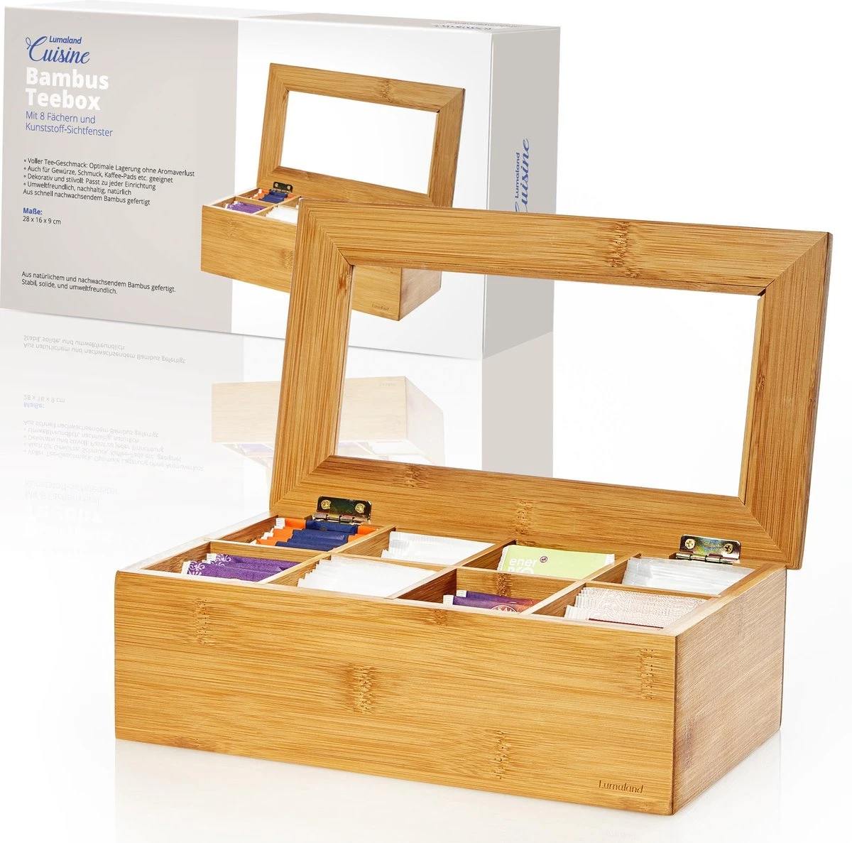 Lumaland Cuisine - Theedoos Van Bamboe - Theebox Met 8 Vakken - Duurzam Decoratief Materiaal - Ca. 28 X 16 X 9 Cm - Image 2