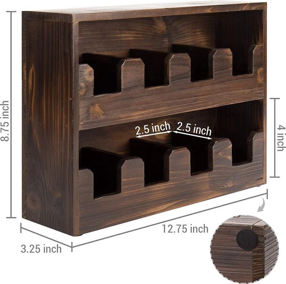 Theedoos - Gebrand Hout - 8 Vaks (~90 Zakjes) - Duurzaam - Compact Design - 32x8x22 Cm - Cadeautip - Image 5