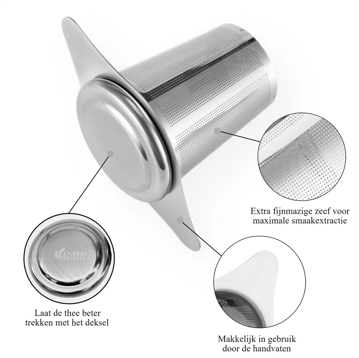 Theezeef Met Handvat Inclusief Lekplaatje En Kruiden Knijper - Thee Ei Voor Losse Thee - Theefilter Voor Losse Thee - Thee Infuser - Afbeelding 2