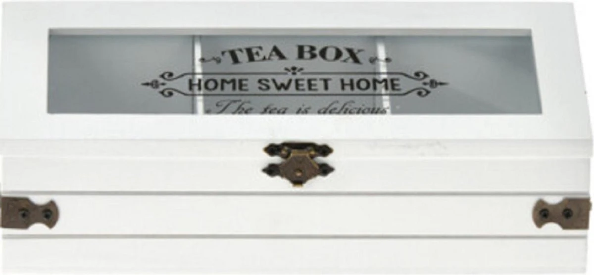 Excellent Houseware Houten Theedoos/theekist Met 3 Vakken - 24 X 9 X 9 Cm - Wit - Theedozen - Image 3