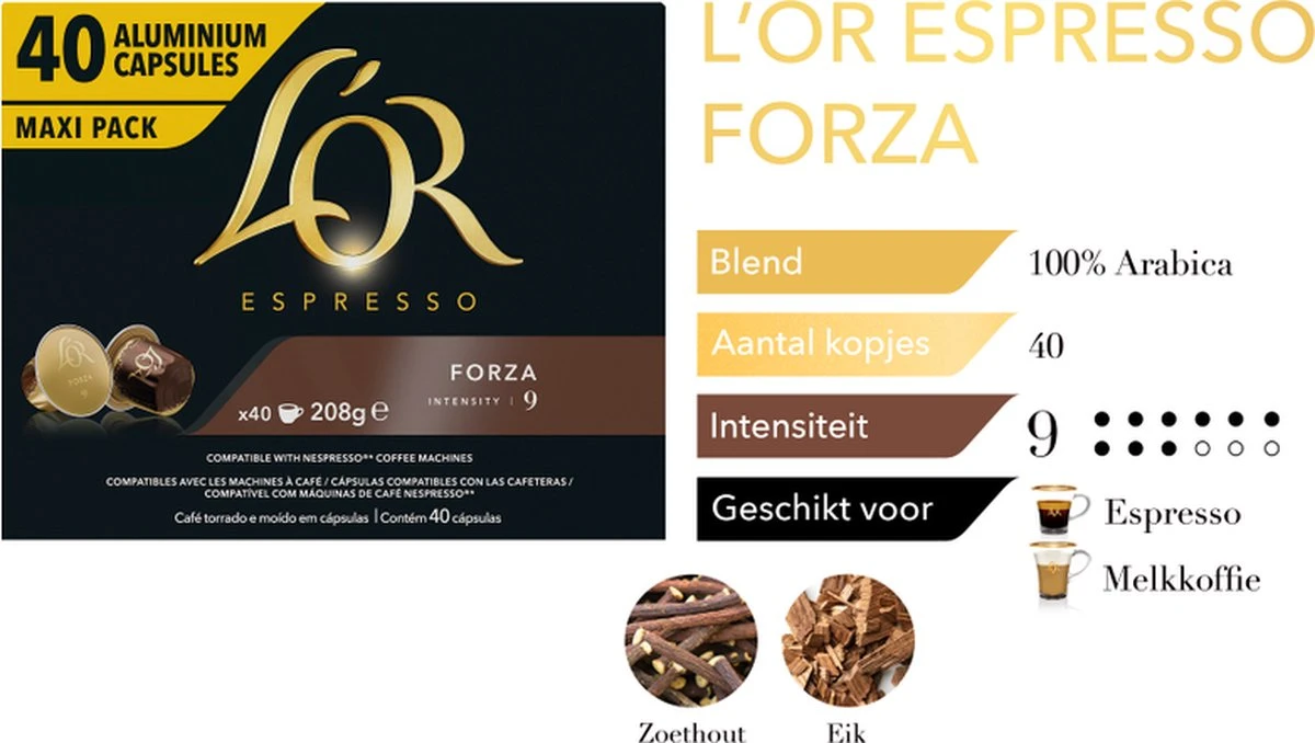 L'OR Espresso Forza Koffiecups - Intensiteit 9/12 - 4 X 40 Capsules - Image 3