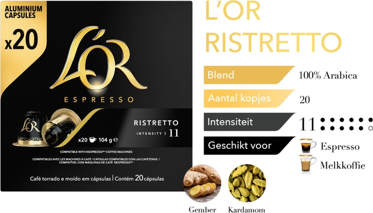 L'OR Espresso Ristretto Koffiecups - Intensiteit 11/12 - 10 X 20 Capsules - Image 6