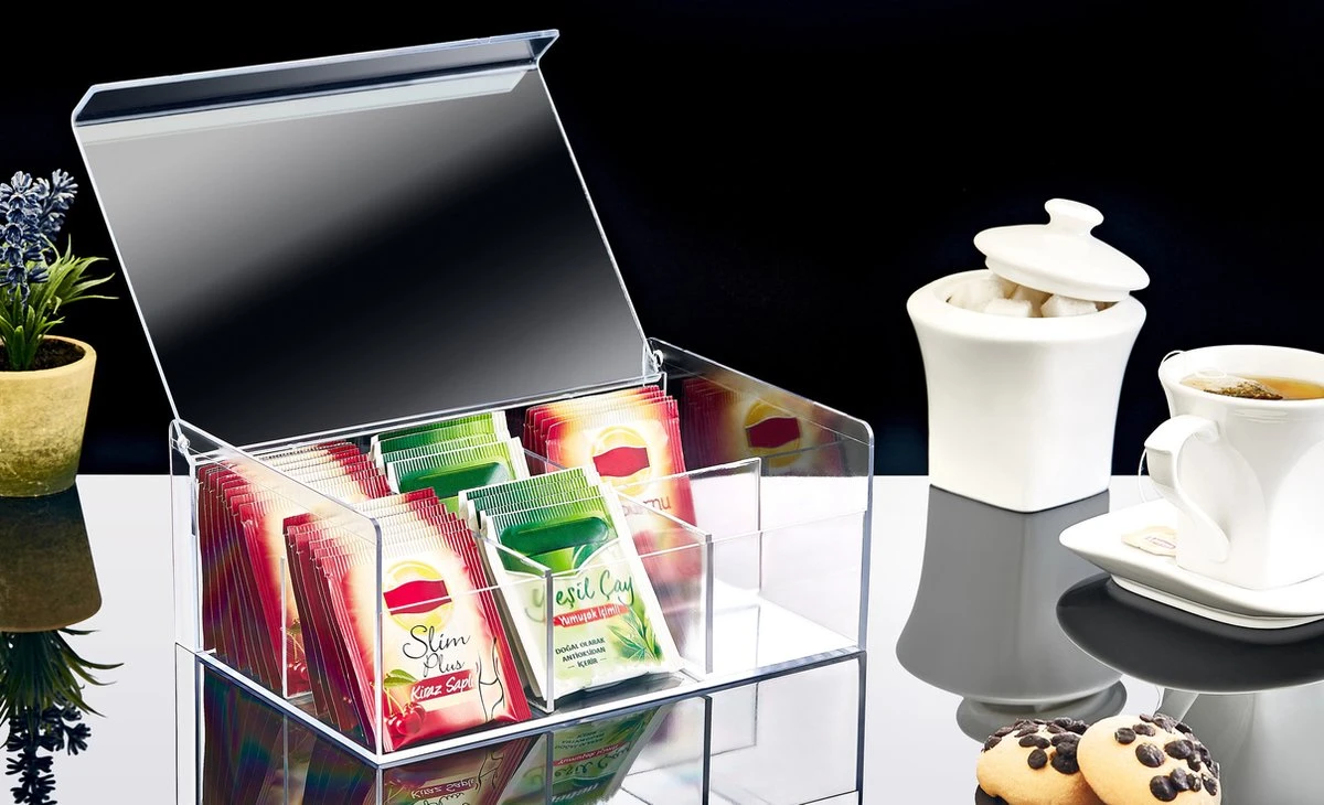 Box Up Theedoos - 6 Vakken - Ruimte Voor 60 Theezakjes - BPA Vrij - Transparant - Image 5