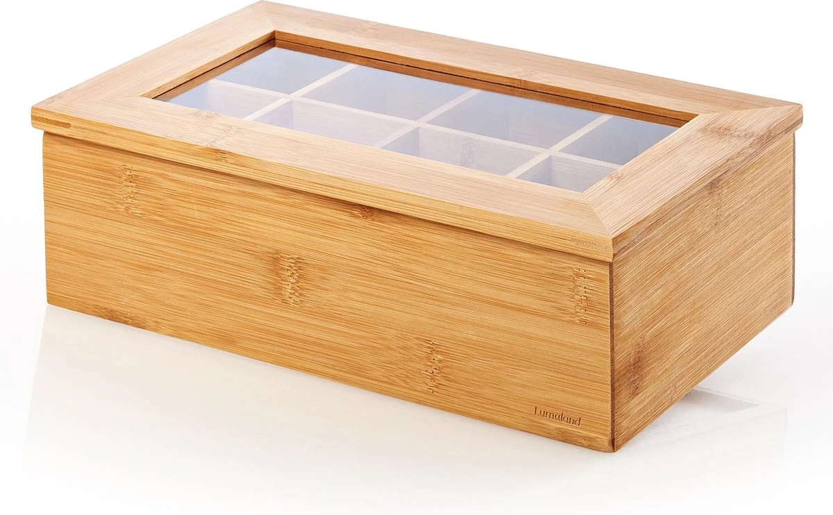 Lumaland Cuisine - Theedoos Van Bamboe - Theebox Met 8 Vakken - Duurzam Decoratief Materiaal - Ca. 28 X 16 X 9 Cm