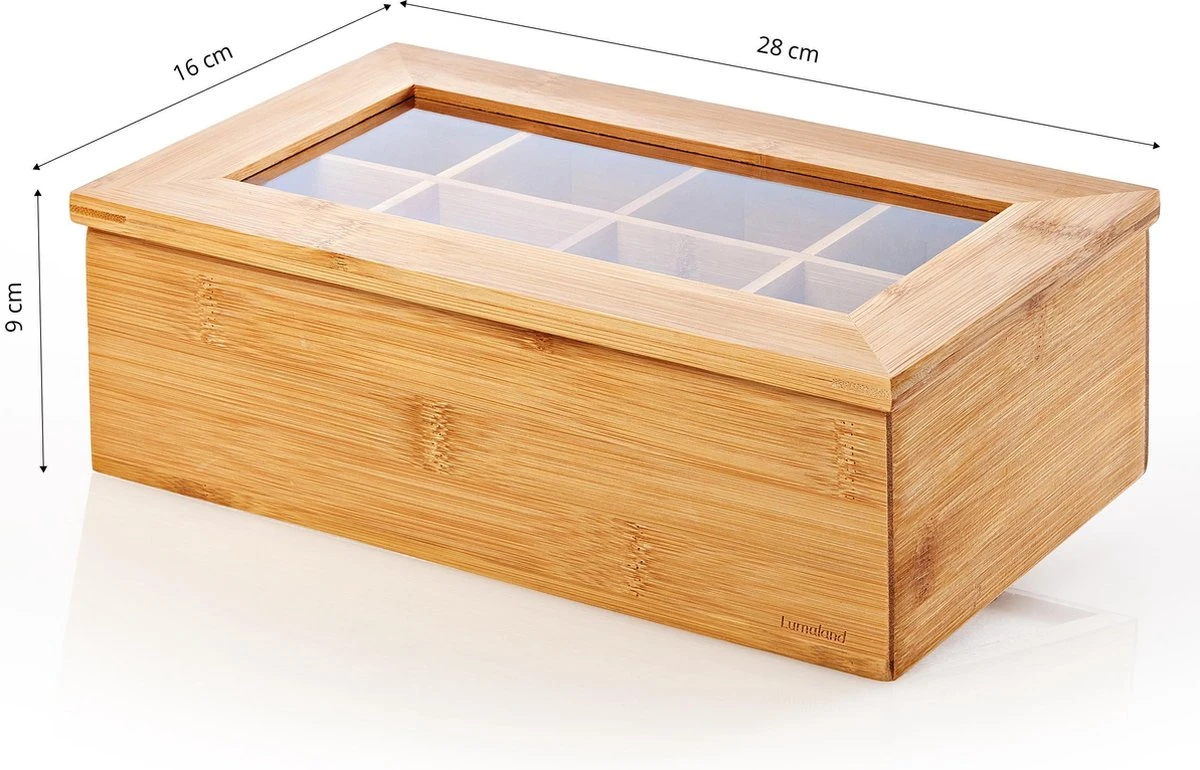Lumaland Cuisine - Theedoos Van Bamboe - Theebox Met 8 Vakken - Duurzam Decoratief Materiaal - Ca. 28 X 16 X 9 Cm - Image 7