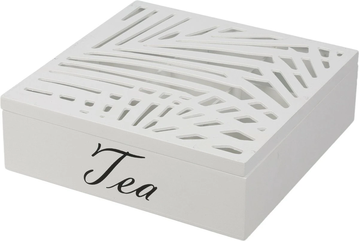 Excellent Houseware Theedoos/theekist - 9 Vaks - Hout - Wit