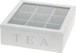 Merkloos Witte Houten Theedoos 9-vaks 23 Cm - Theedozen/theekisten Van Hout 23 Cm