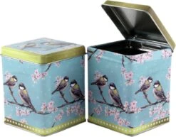 Merkloos Theeblik Losse Thee - Blauw Met Vogels- 75/100 Gram Thee