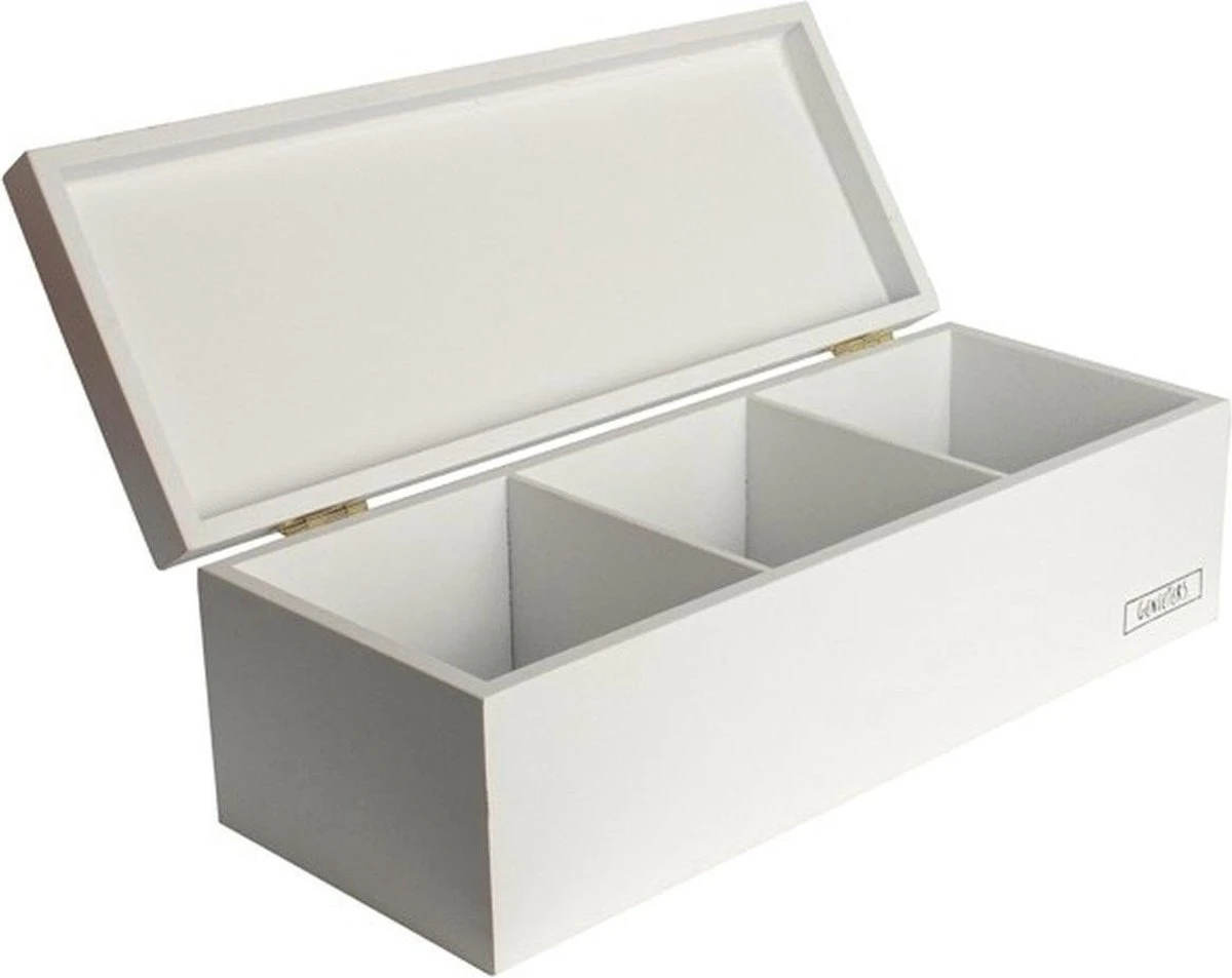 Merkloos Witte Houten Theedoos 9-vaks 23 Cm - Theedozen/theekisten Van Hout 23 Cm - Image 2