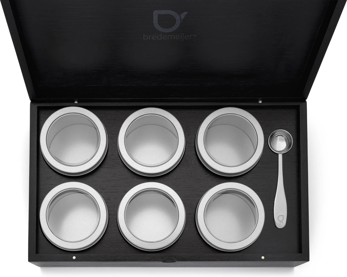 Bredemeijer - Theedoos Zwart Met 6 Blikjes En Maatlepel - Image 2