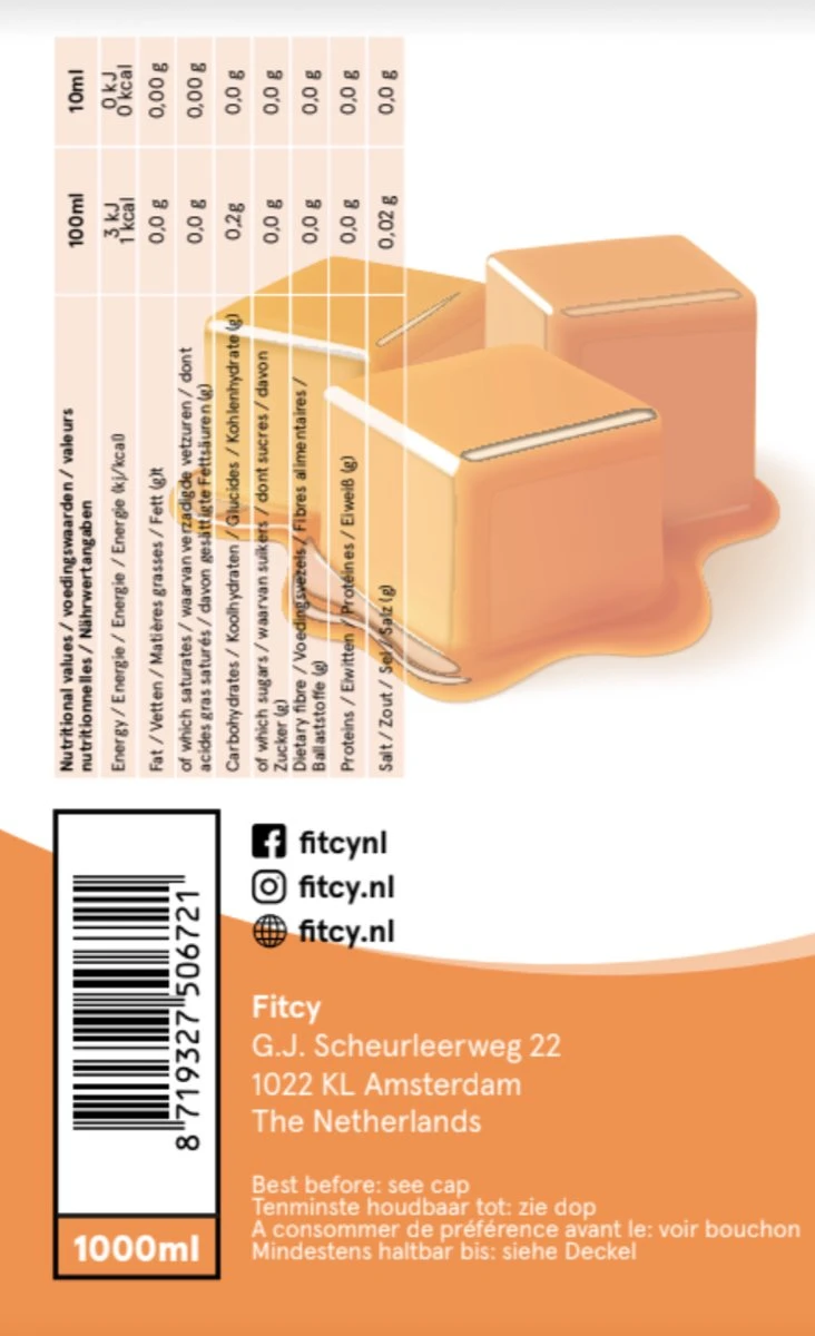 Fitcy | Koffiesiroop | Karamel | Barista Syrup | Zero | Vegan | Vetvrij | Suikervrij | Keto-vriendelijk | Koffie | Siroop | 1L - Image 2
