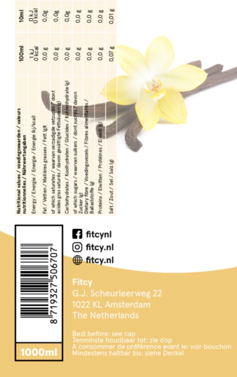 Fitcy | Koffiesiroop | Vanille | Barista Syrup | Zero | Vegan | Vetvrij | Suikervrij | Keto-vriendelijk | Koffie | Siroop | MET DOSEERPOMP | 1L - Image 2