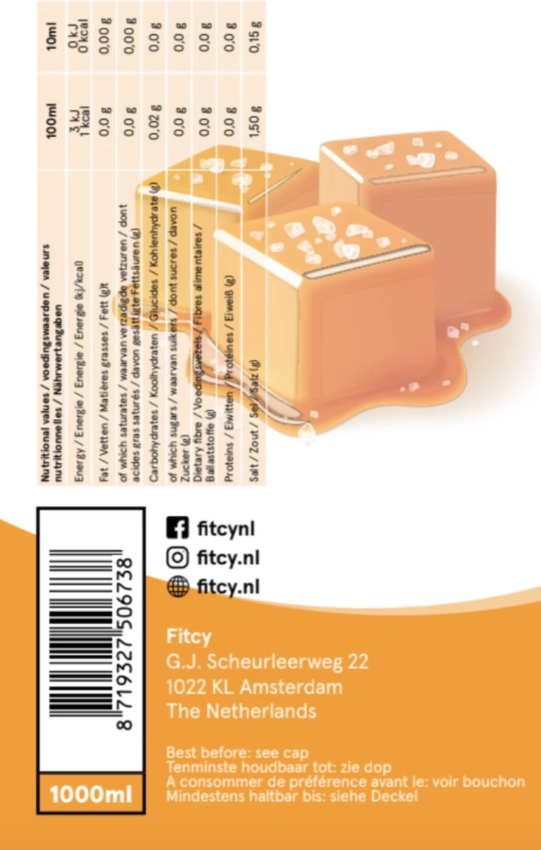 Fitcy | Koffiesiroop | Salted Caramel | Barista Syrup | Zero | Vegan | Vetvrij | Suikervrij | Keto-vriendelijk | Koffie | Siroop | MET DOSEERPOMP | 1L - Image 4