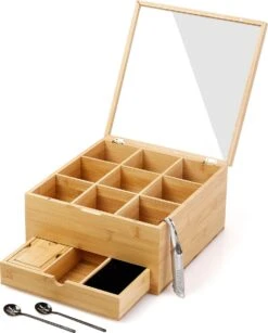 Hanamura Luxe Theedoos 9 Vaks – Lade Voor Losse Thee – Incl. Thee-ei, Theelepels, En Suikerdoos