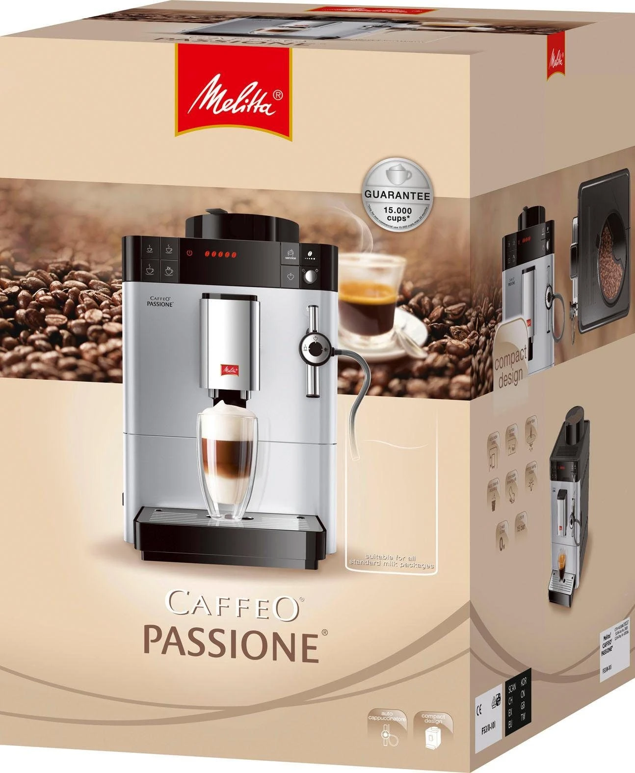 Melitta Volautomatisch Koffiezetapparaat Passione® One Touch F53/1-101, Zilver, Per Kopje Precies De Juiste Hoeveelheid Versgemalen Bonen, Service-toets Voor Ontkalking & Reiniging - Afbeelding 5